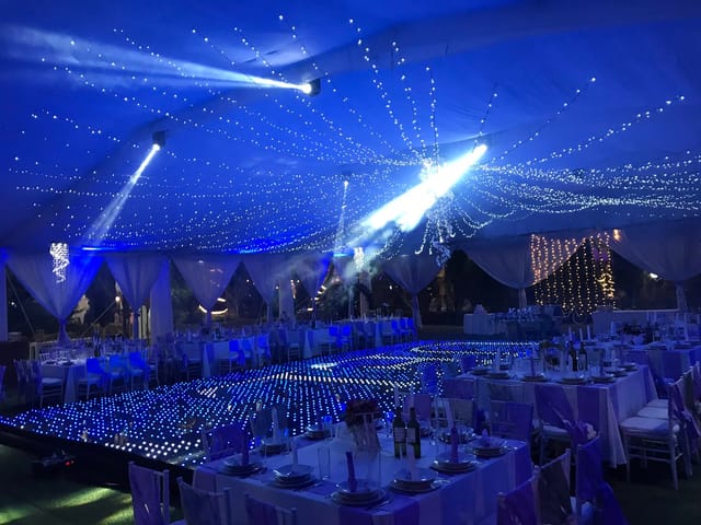Quinta las Águilas event hall with LED dance floor for premium corporate gala or wedding reception.