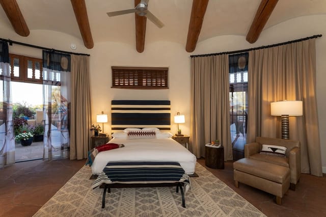 Luxury Southwest guest room at La Fonda on the Plaza with private terrace for incentive travel.