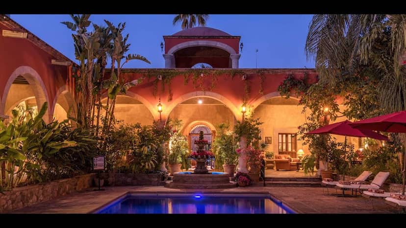 Hacienda de los Santos villa venue with atmospheric lighting for luxury incentive dinner events.