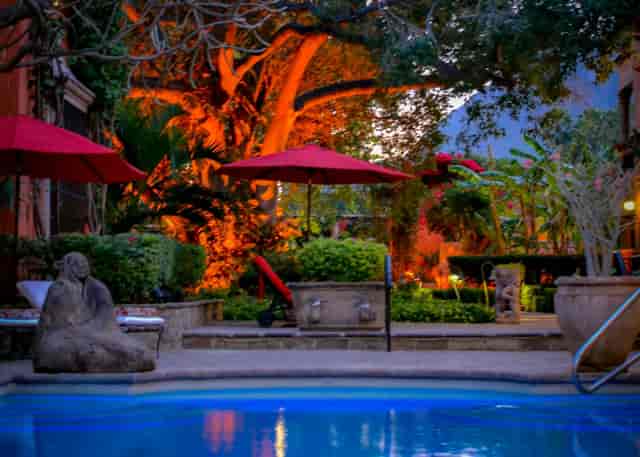 Hacienda de los Santos poolside villa venue for evening welcome reception and VIP networking.