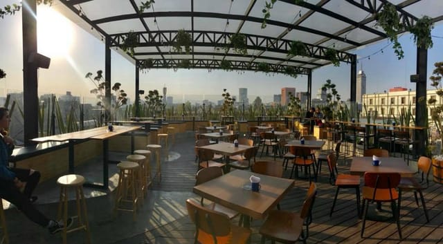 Terraza Dos Equis open-air rooftop venue for networking events and cocktail hours.