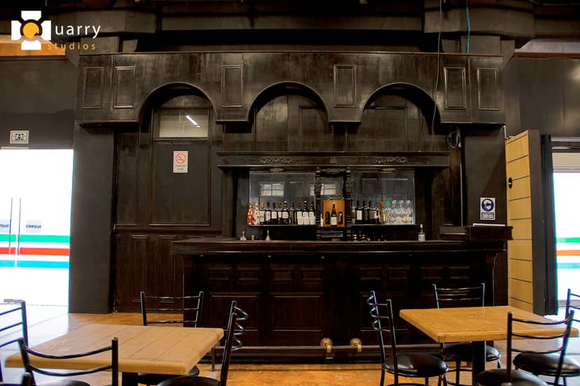 Industrial bar at Quarry Studios, perfect for networking events and receptions.