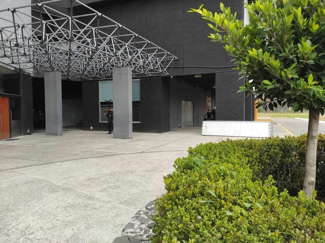 Modern event venue at Quarry Studios with concrete plaza for professional event load-ins.