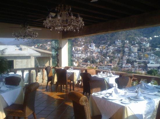 Hacienda San Angel rooftop terrace with chandeliers for upscale banquets and networking events.