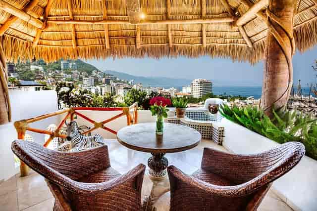 Terrace breakout session at Hacienda San Angel with open-air views for VIP corporate meetings.