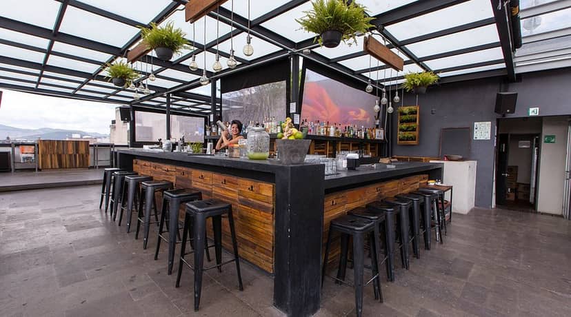 Terraza Catedral rooftop lounge for cocktail networking events with industrial-chic decor.
