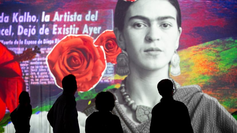 Immersive Frida Kahlo exhibition with digital projections for art events and gallery showcases.