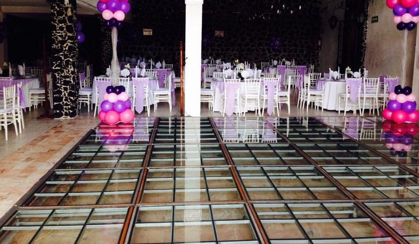 Castillo de la Cava event hall with glass dance floor for wedding reception and gala party.
