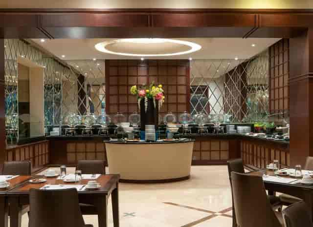 BelAir Unique hotel banquet hall set for corporate buffet lunch or breakfast event.