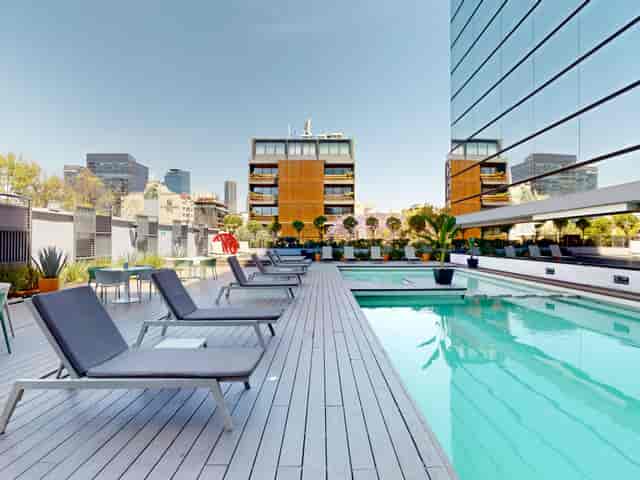 Poolside Terrace rooftop breakout space for networking mixers and incentive travel in Mexico City.