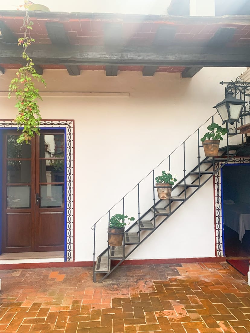 Veranda courtyard at San Angel Inn for intimate outdoor wedding reception or event venue.