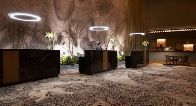 Luxury hotel lobby at La Sagrada Mexico City for professional event registration and group arrivals.