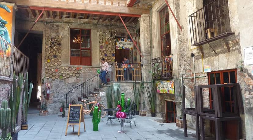 Rustic courtyard at Casa Franciscana, Oaxaca venue for intimate event receptions and conferences.