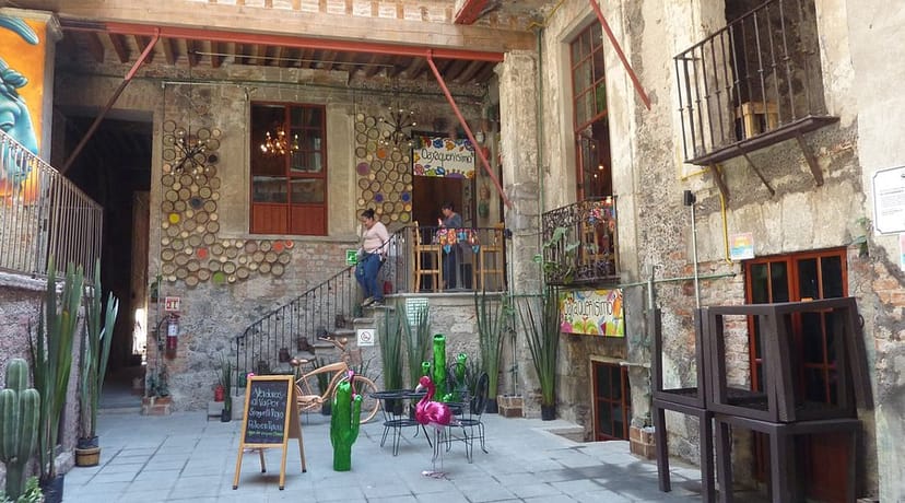 Rustic courtyard at Casa Franciscana, Oaxaca venue for intimate event receptions and conferences.