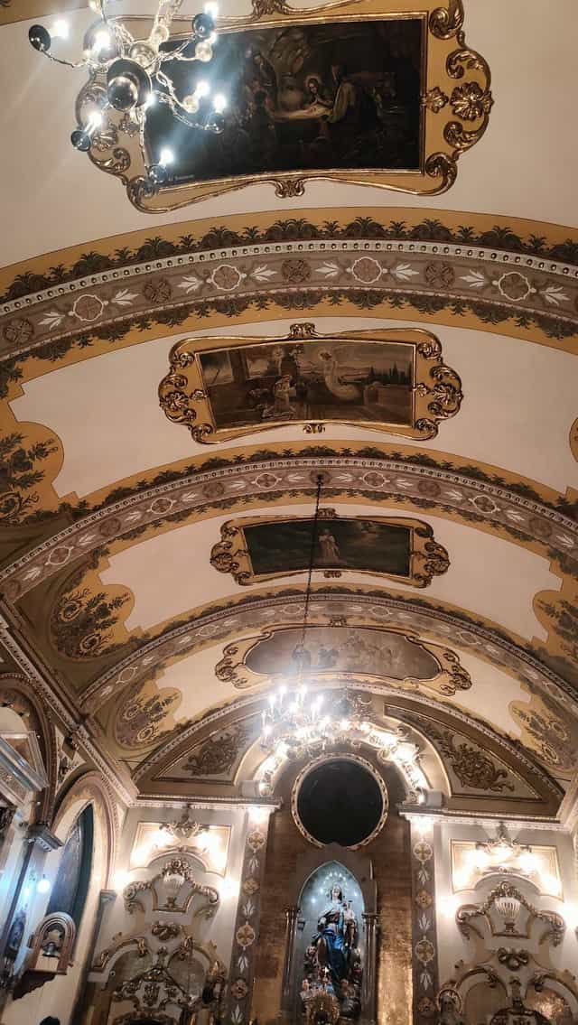 Ornate vaulted ceiling at Nuestra Señora de la Consolación wedding and event venue.