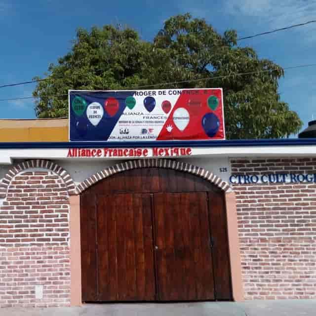 Alianza Francesa San Ángel vinyl signage for cultural events and community workshops.
