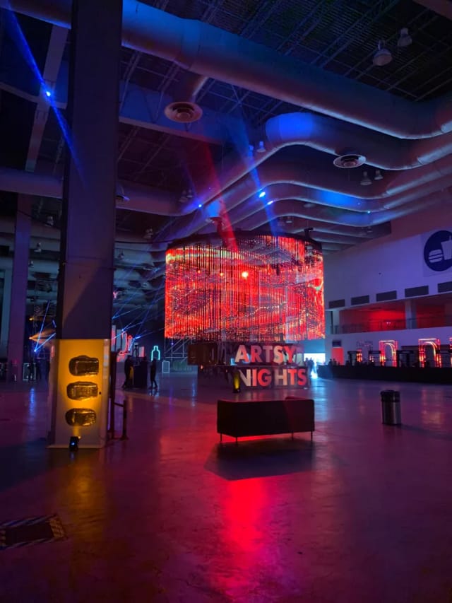 Circular LED art installation at a modern Hashtag Gallery brand activation event.