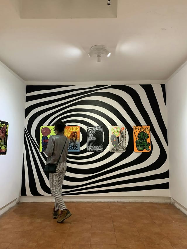 Optical illusion mural at Hashtag Gallery for immersive event marketing and brand activation.