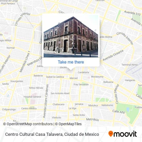 Casa Talavera historic venue with map tool for Mexico City event planning and transit access.