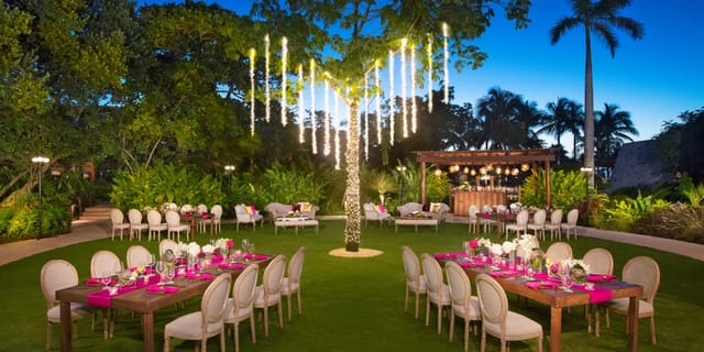 Secret garden gala with icicle tree lighting for upscale private dining and evening reception.