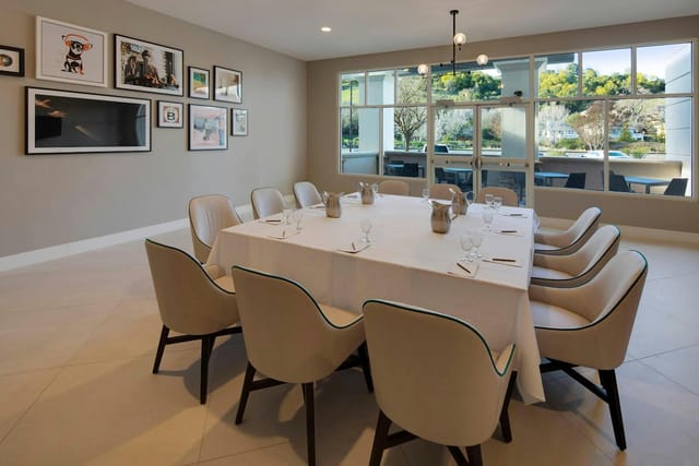 Modern boardroom at Red Oak Craft Bar for professional meetings and corporate event hosting.