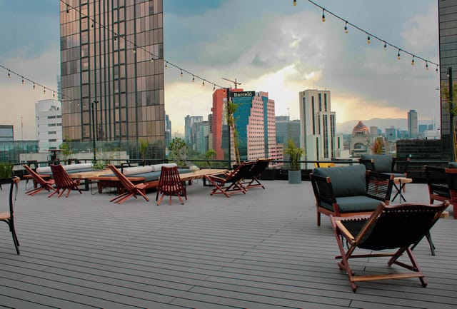 Xkina Terraza rooftop venue with city skyline views for cocktail receptions and networking events.