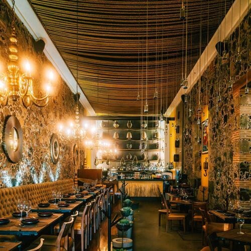 Limosneros Restaurant: Moody, textured walls for upscale cocktail hours and VIP dinner events.