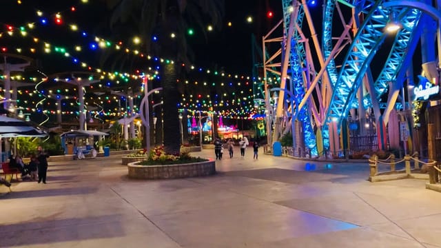 Boardwalk Ballroom at Knott's Berry Farm, festive event venue for evening reception buyout.