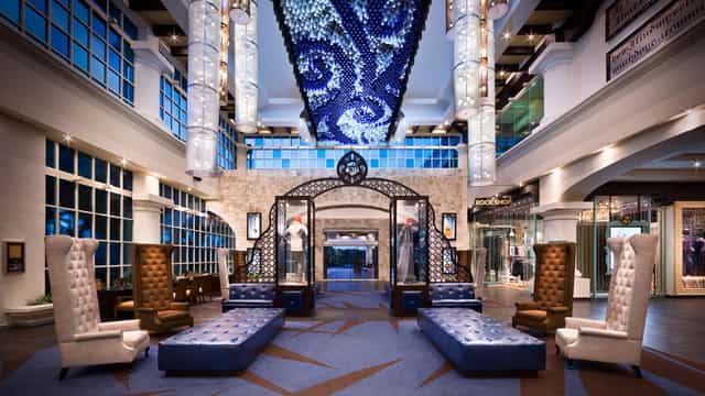 Hard Rock Riviera Maya convention foyer with dramatic lighting for VIP events and receptions.