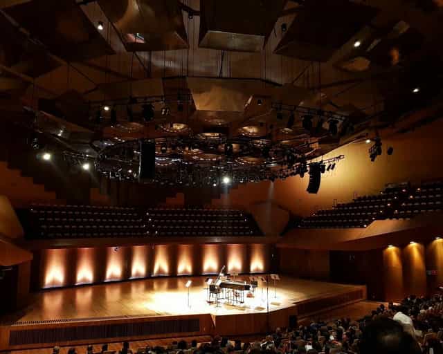 Grand piano on stage in a professional auditorium for SIAM Mexico 2023 keynote or recital.