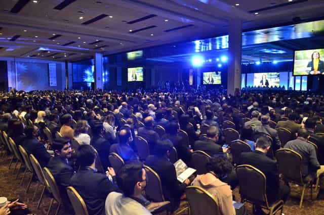 Keynote session at CINTERMEX Convention Center with large IMAG screens for event presentations.
