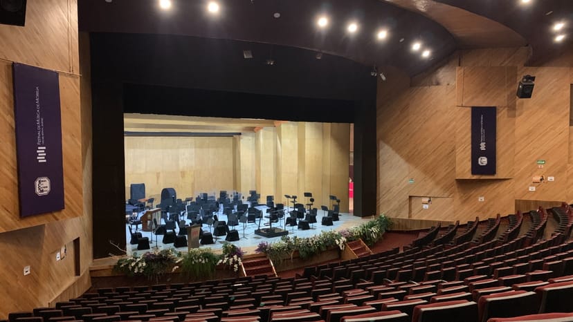 Teatro Morelos auditorium with wooden acoustics, perfect for orchestral concerts and music events.