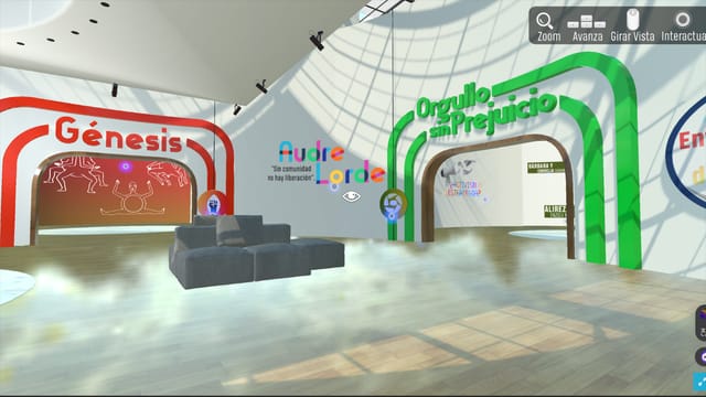 3D virtual workshop at Casa de Cultura Emilio Carballido with interactive lounge zones.