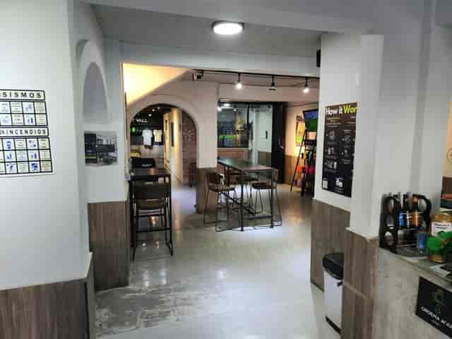 Industrial breakout area for casual networking and co-working event space.