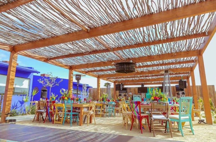 Colorful outdoor wine bar at Casa Frida, ideal for incentive luncheons and corporate events.