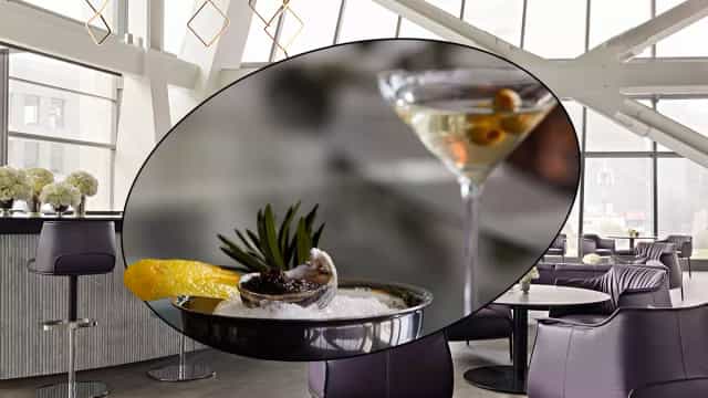 Caviar Bar at Alexander Hotel: sleek modern seating for premium VIP client reception networking.