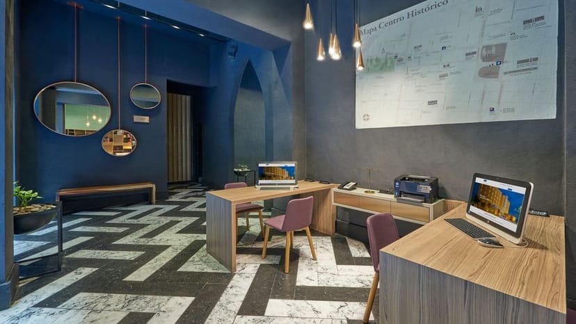 Modern business center with sleek workstations for professional event and conference support.