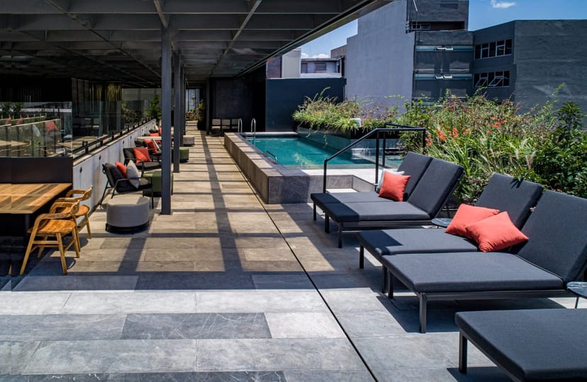 Rooftop terrace lounge at Umbral Hotel for corporate networking and sophisticated event receptions.