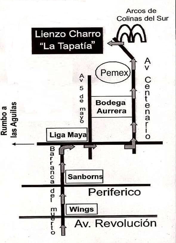 Lienzo Charro La Tapatía wayfinding map, static event layout guide for guest navigation.