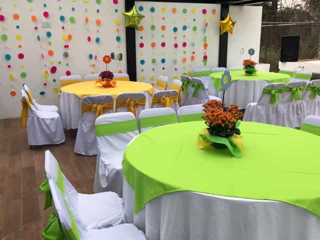 Terraza 53 function room with vibrant DIY party decor, perfect for casual social events and parties.