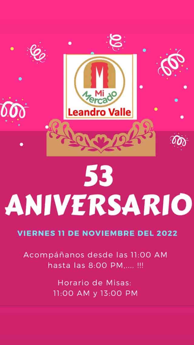 Mercado Leandro Valle 53rd anniversary invitation, digital event save-the-date card.