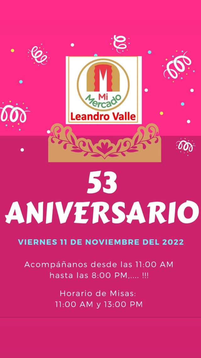 Mercado Leandro Valle 53rd anniversary invitation, digital event save-the-date card.
