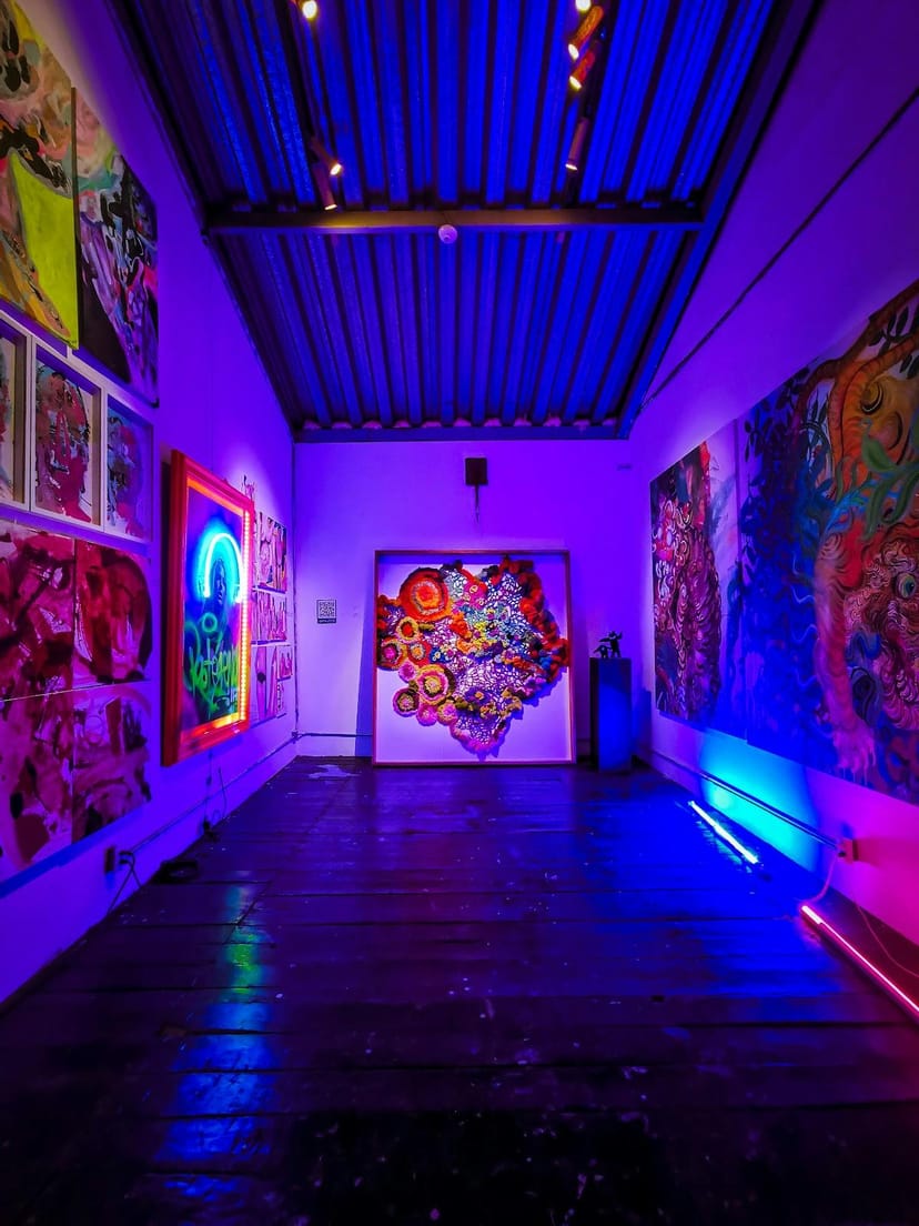 Immersive art gallery with LED lighting for high-impact evening reception and brand activation.