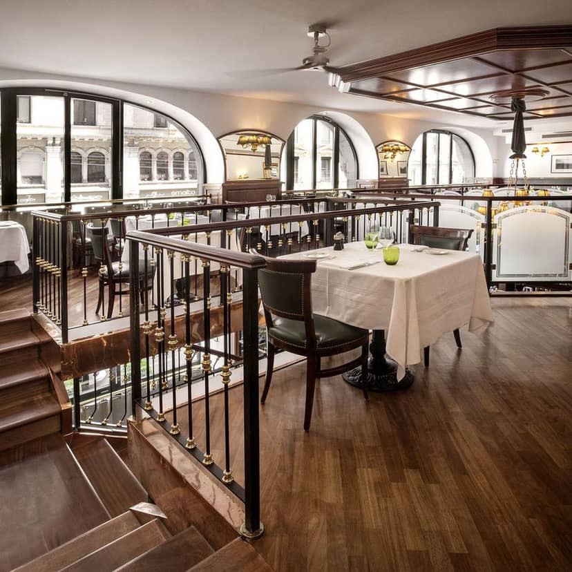 Upscale multi-level dining suite in Lausanne Palace for VIP luncheons and networking events.