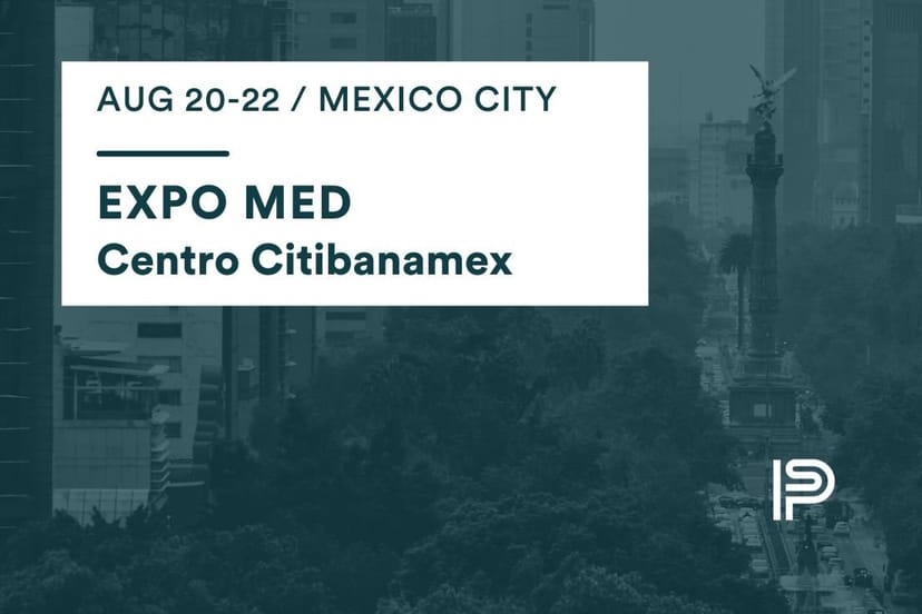 Expo Med Mexico banner at Centro Citibanamex: Professional medical event save-the-date logistics.