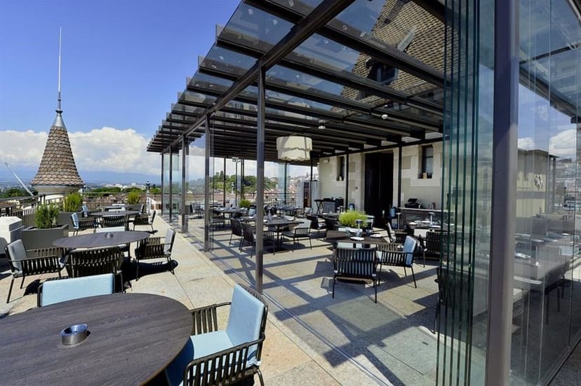 Rooftop Sky Lounge with panoramic views, ideal for luxury cocktail receptions and networking events.