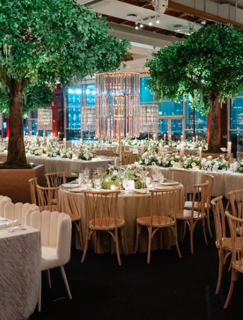 Luxury Pier Sixty event space with organic decor, perfect for elegant galas and formal weddings.