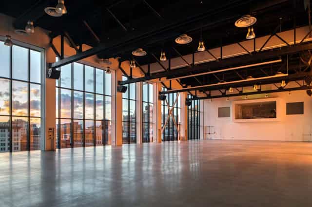 Spacious Spring Studios venue with skyline views, ideal for corporate events and workshops.