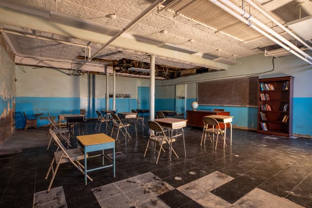 Classroom, TV Wall, Clock Stairway, Hall of Lamps, and Backyard