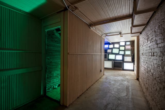Classroom, TV Wall, Clock Stairway, Hall of Lamps, and Backyard